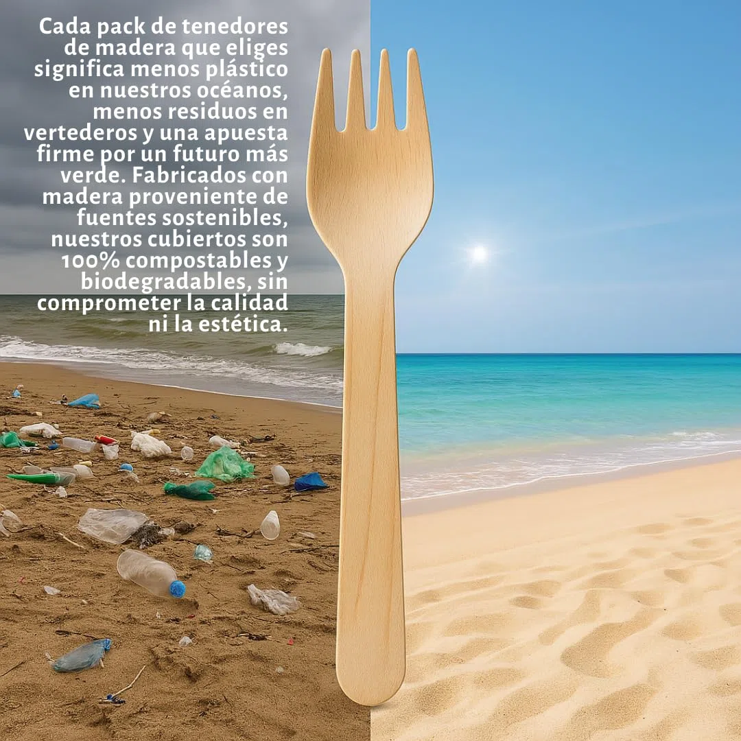 Tenedores de Madera Desechables 160 mm – Pack 500 Unidades | Cubiertos Ecológicos y Compostables | Sin Sabor | Tacto Suave | Ideales para Eventos, Catering y Para Llevar