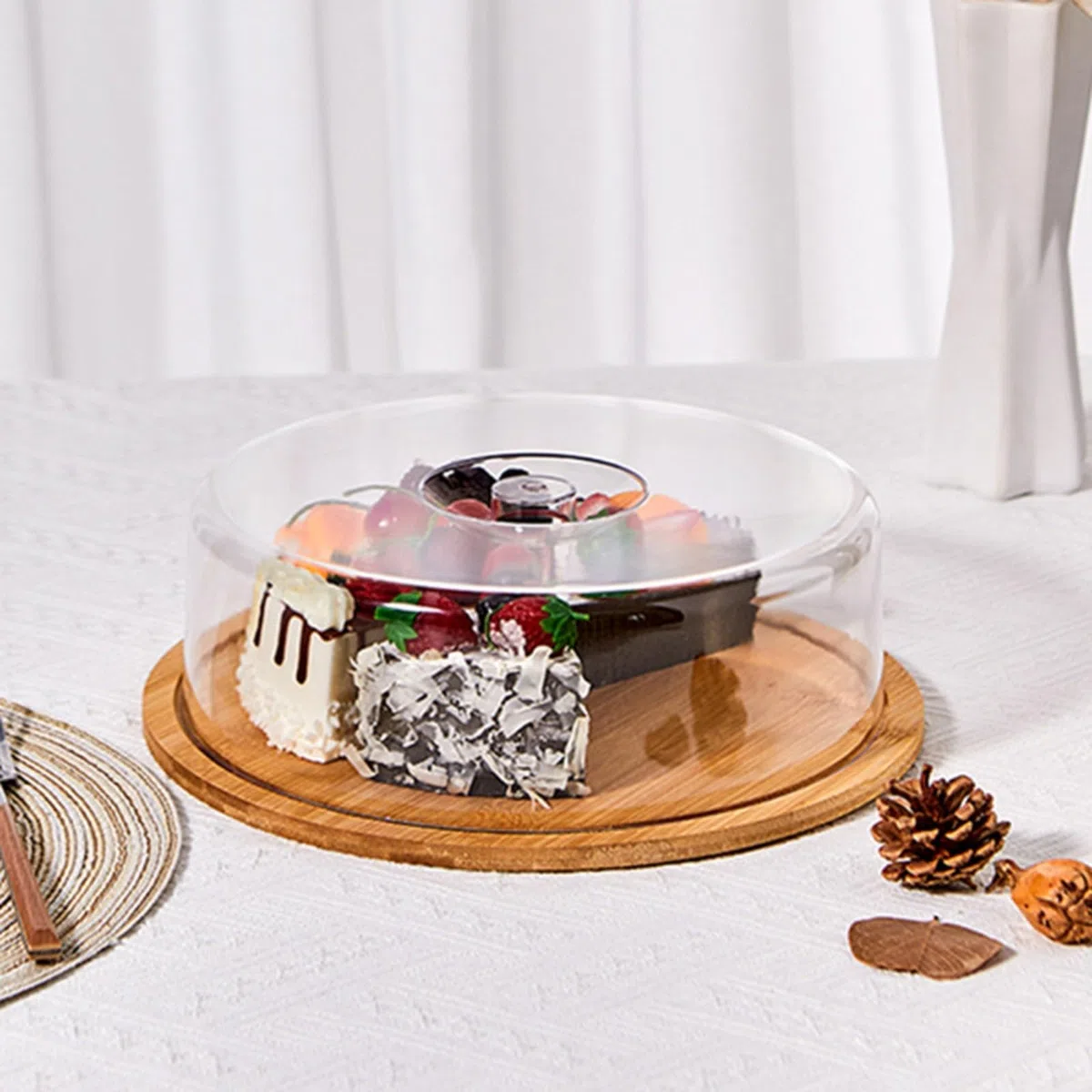 Soporte de madera para tartas con tapa de cúpula, bandeja redonda de 10 pulgadas para bodas, fiestas, cubierta protectora que mantiene los pasteles frescos, elegante plato de exhibición de