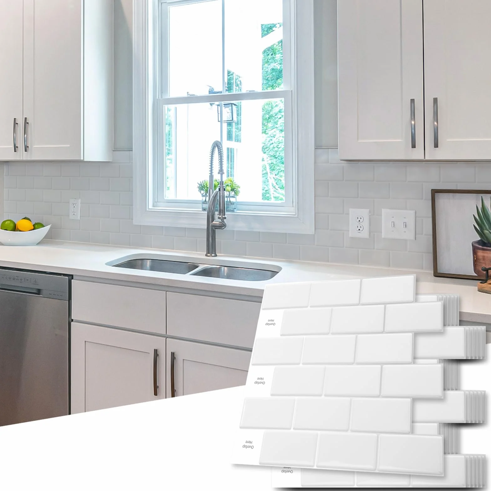 Art3d 10 adhesivos para azulejos, color blanco, para decoración de azulejos, para cocina, baño