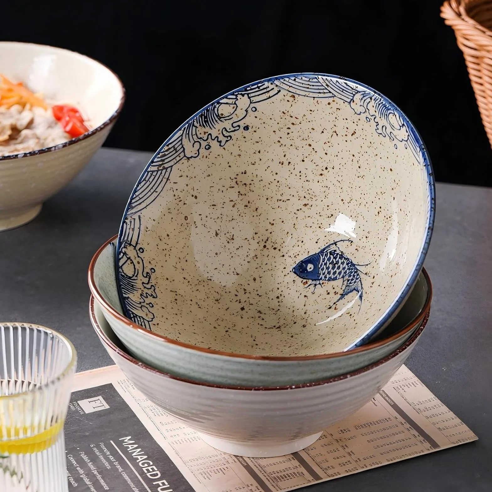 Juego de Cuencos para Ramen 1200ml, Cuenco Grande para Sopa Fideos Japonesa, Cuenco para Ramen de Cerámica, con Palillos y Cuchara, para Sopa de Ramen, Pasta, Macedonia, Arroz