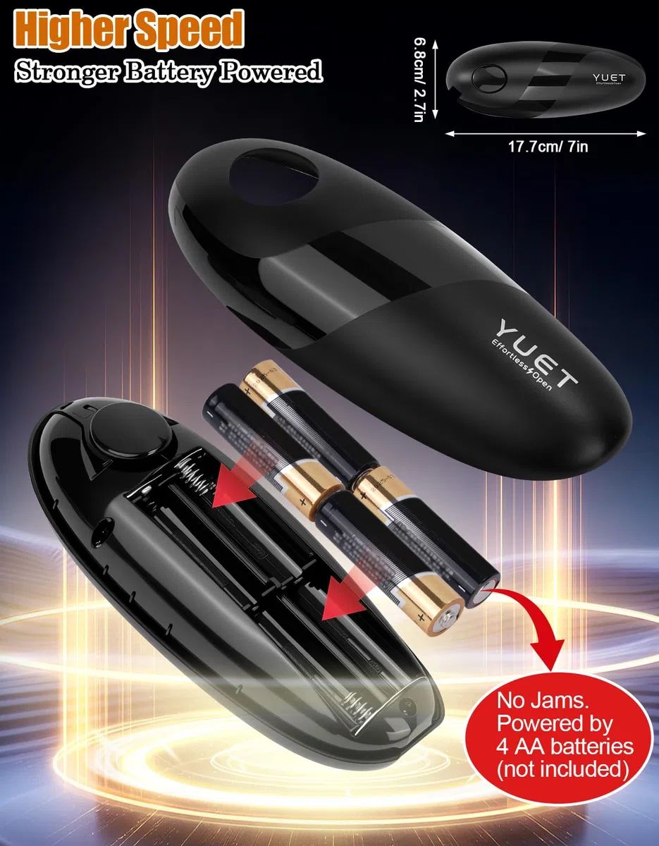YUET Abrelatas Eléctrico Automático, Abridor de Tarros eléctrico, Abridor de Frascos para Personas Mayores, Artritis y Cocineros, Manos Libres, Accesorio de Cocina