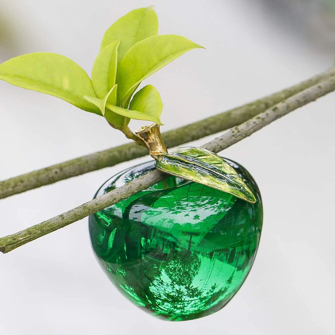 H&D Hyaline&Dora H&D - Figura de manzana de cristal, pisapapeles de frutas de cristal para mesa, decoración del hogar de boda (verde)