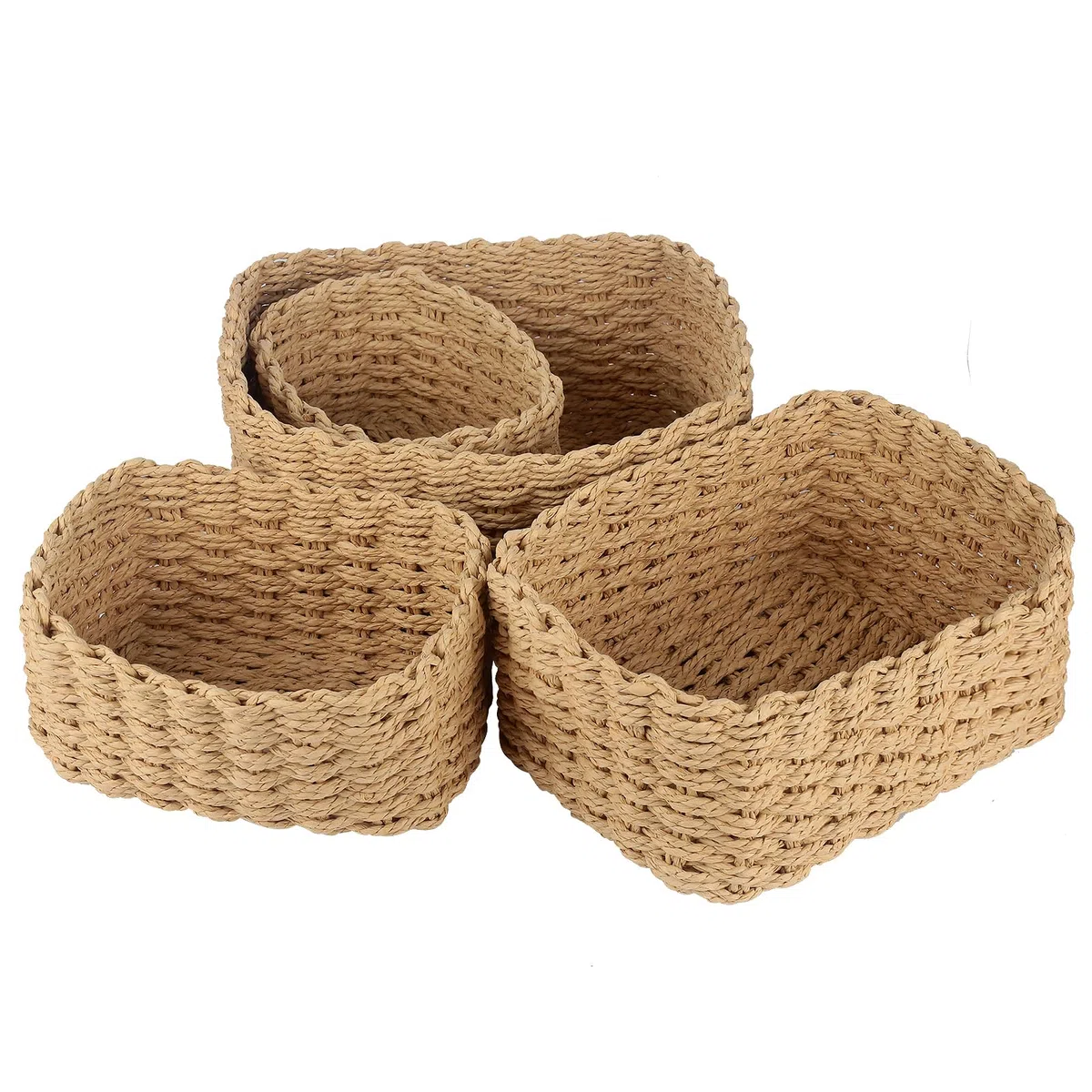 Cesto de Almacenaje de Mimbre, Set de 4 Rectangulares Cestas de Almacenamiento de Mimbre cuerda de papel reciclable, Cestas Organizadoras para Baño,Armarios,Salones