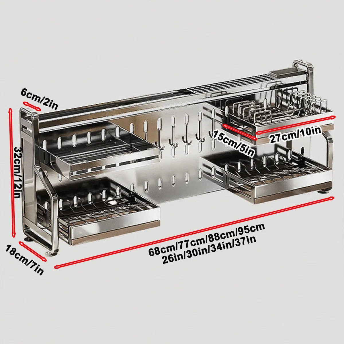 Escurridor de platos de acero inoxidable 304 modelo B de 77 cm, duradero y elegante, resistente al óxido, diseño de ahorro de espacio
