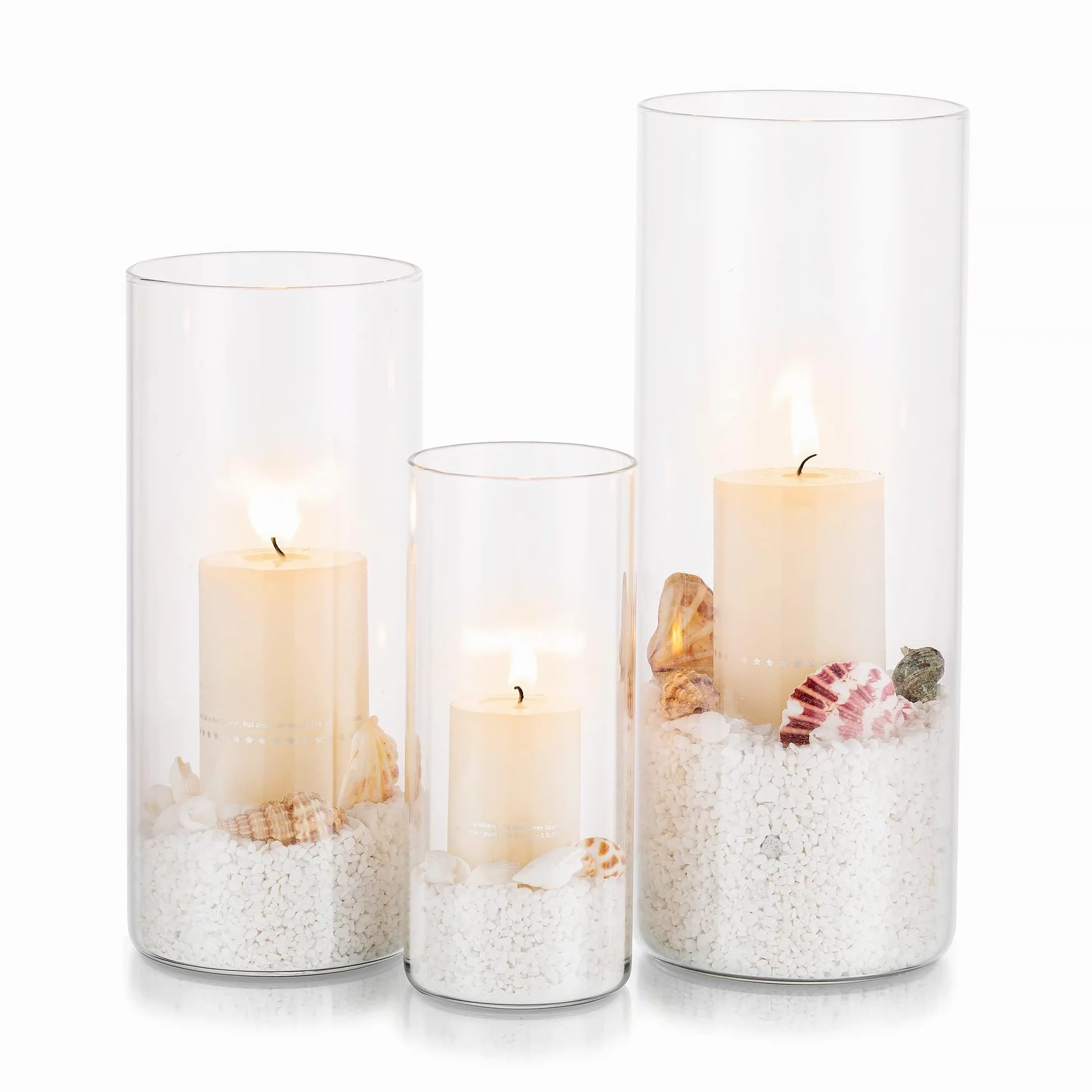 Cilindro De Vidrio para Candelabro Hurricane: 3 Jarrones De Flores Transparentes para Velas Flotantes De Pilar Votivo con Luz De Té para Decoraciones De Mesa De Comedor, Centros De Boda (M + L + XL)