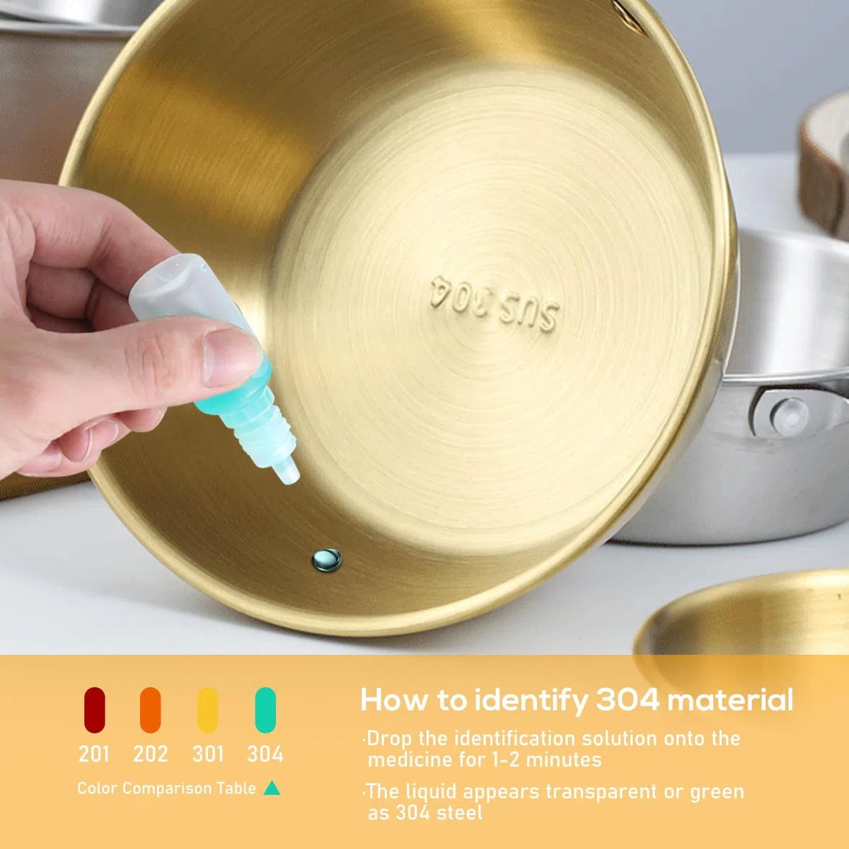 SUNOYA Juego de 6 cuencos de acero inoxidable, diámetro de 17 cm, color dorado y acero inoxidable, capacidad para ensalada, cuenco redondo para servir ensalada, cuenco para servir aperitivos, cuencos