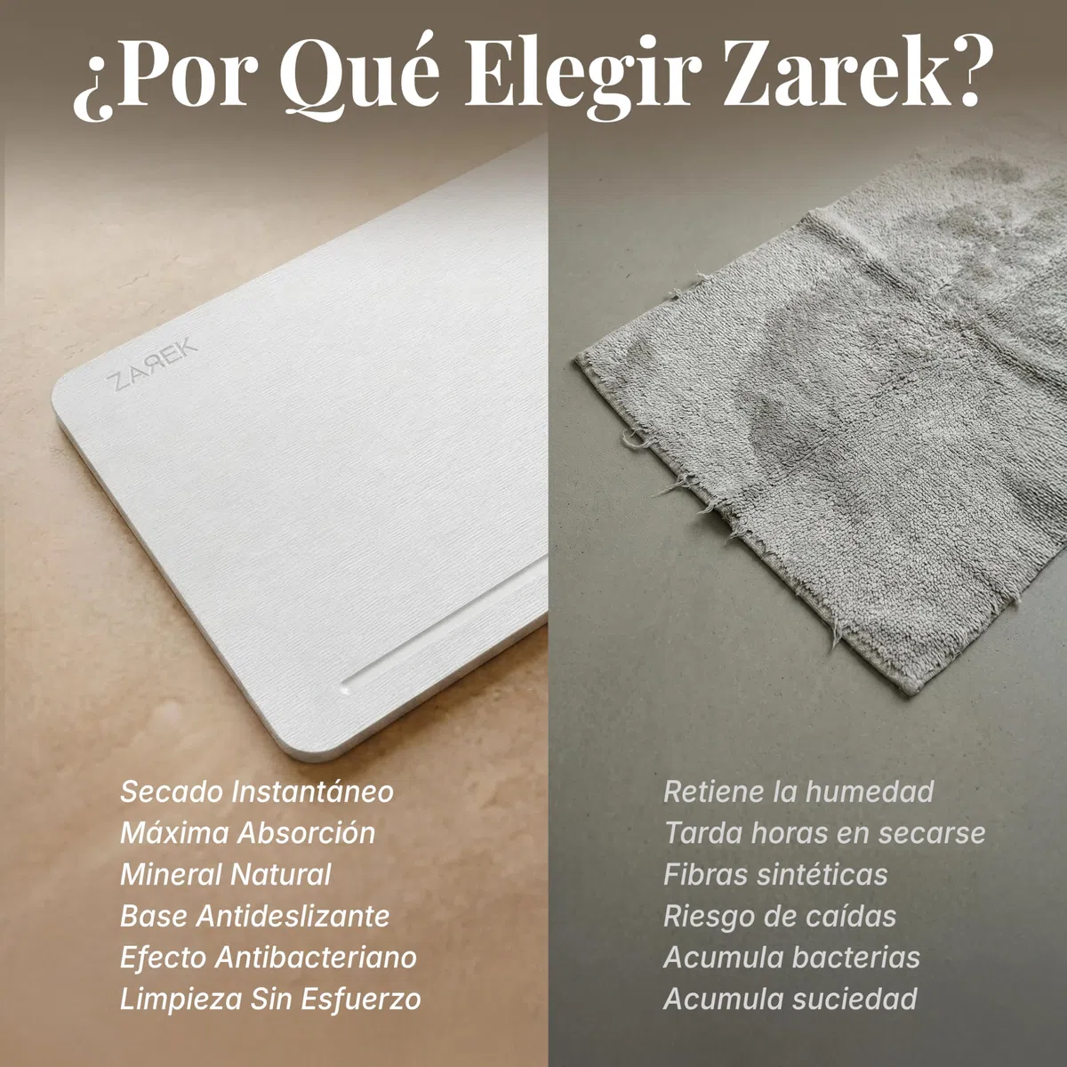 ZAREK Alfombra Diatomita Baño Antideslizante – Alfombrilla Baño Secado Rápido y Ultra Absorbente - Piedra Diatomita Baño Antibacteriana - Ideal para Ducha, Bañera y Cocina - 60x39 cm
