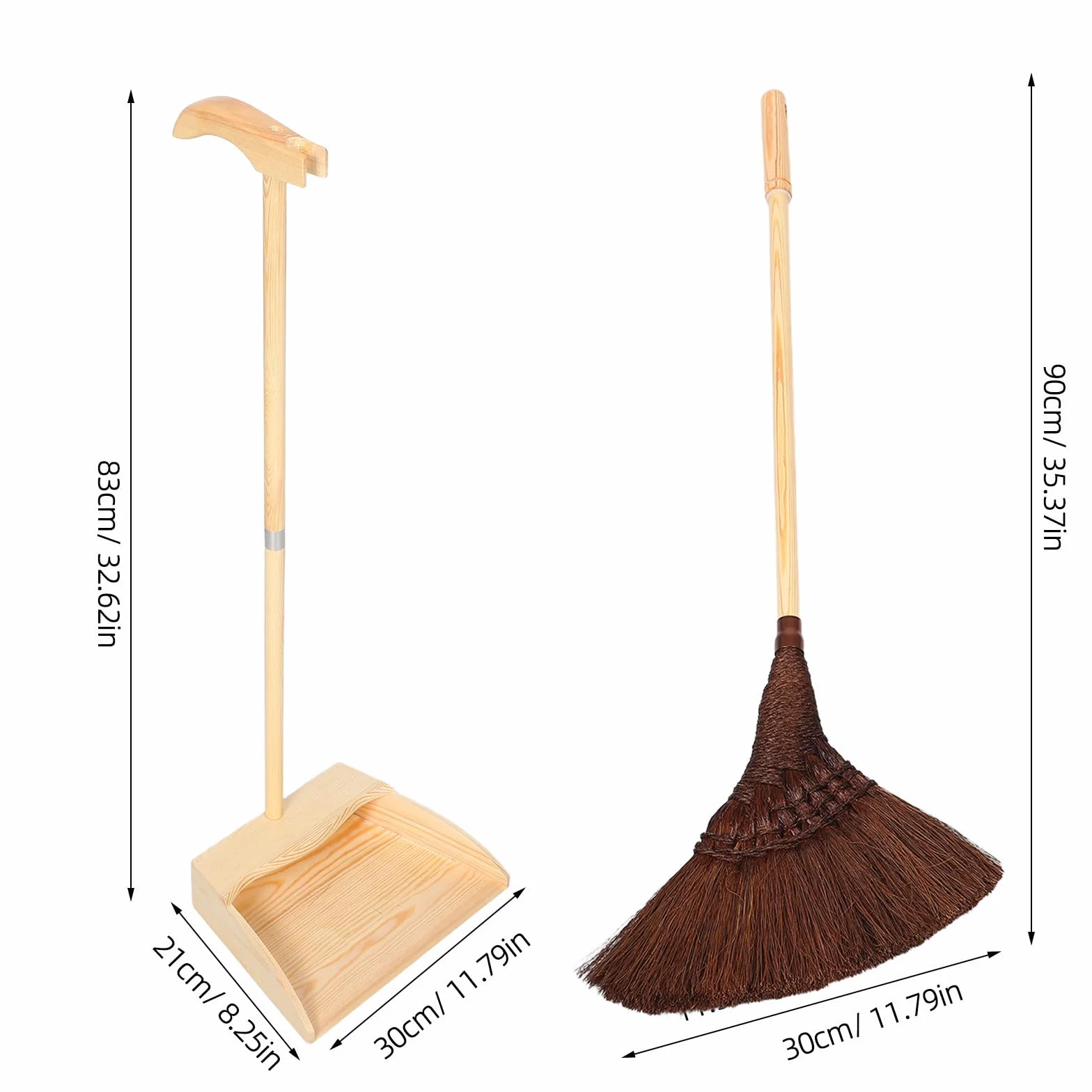Juego de Broom y Recogedor de Madera Diseño Artesanal Vintage, para Limpieza sin Rayones en Hogar y Garaje