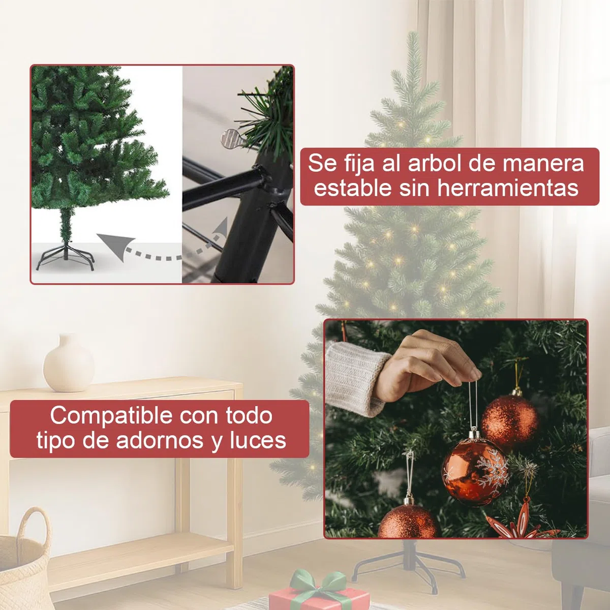 MERCURY TEXTIL- Árbol de Navidad Artificial Verde, Altura de 120/150/180/210/240cm, Árbol de PVC Ignifugo con Soporte Metálico Plegable, Estructura Desmontable, Ramas Abatibles.(180cm)