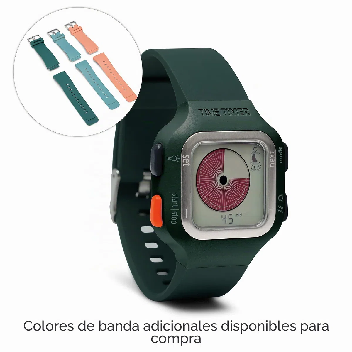 TIME TIMER Reloj — Temporizador de Cuenta Regresiva analógico y Digital Visual de 12 o 24h - para productividad, Aprendizaje, exámenes y Seguimiento de Ejercicios (Verde secuoya, Grande)