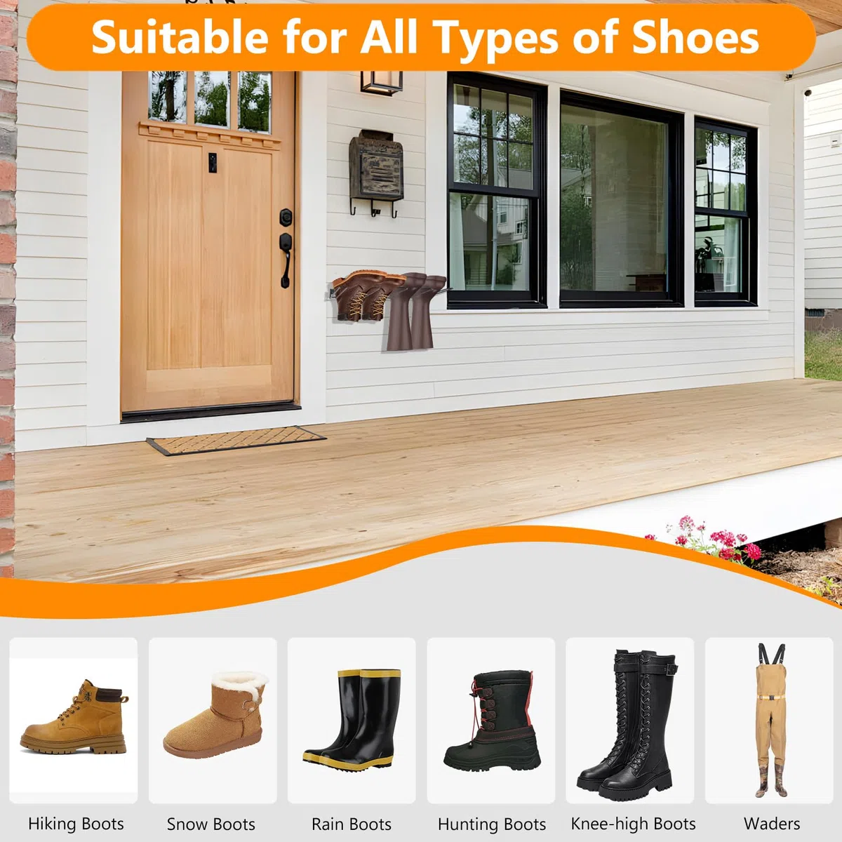 Gugxiom 2 zapateros de pared, zapatero de metal negro para exteriores, para botas de goma y botas altas, adecuado para armarios, pasillos, exteriores y garajes