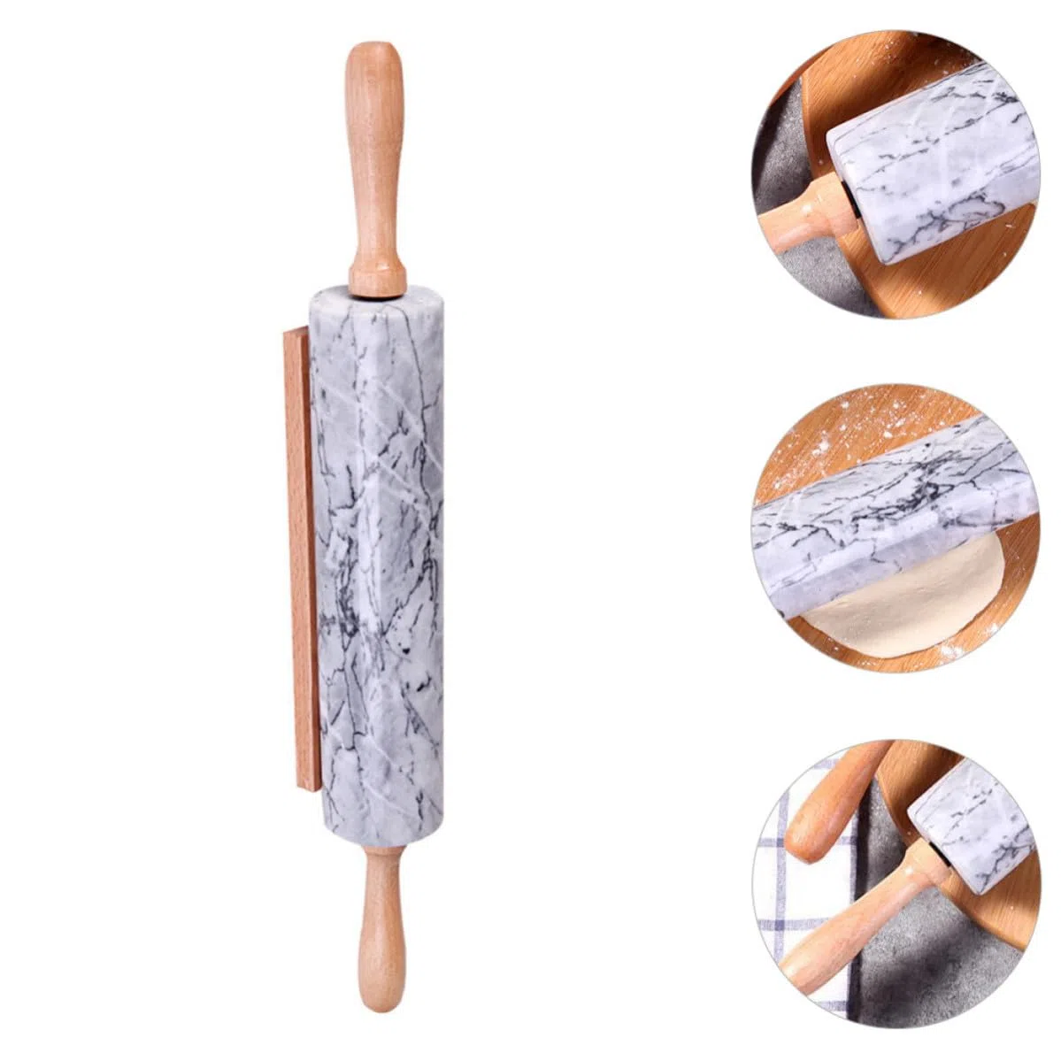 Ipetboom Rodillo para Hornear Masa de Mármol Mango de Madera, Práctico y Multiusos para Cocina y Elaboración Artesanal de Fideos