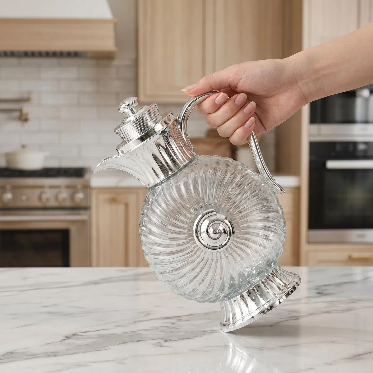 Jarra de Vidrio Diseño Transparente y Elegante para Agua Fría Estilo Árabe con Capacidad de 1.8l Adecuado para Ramadan y Brunch Familiar