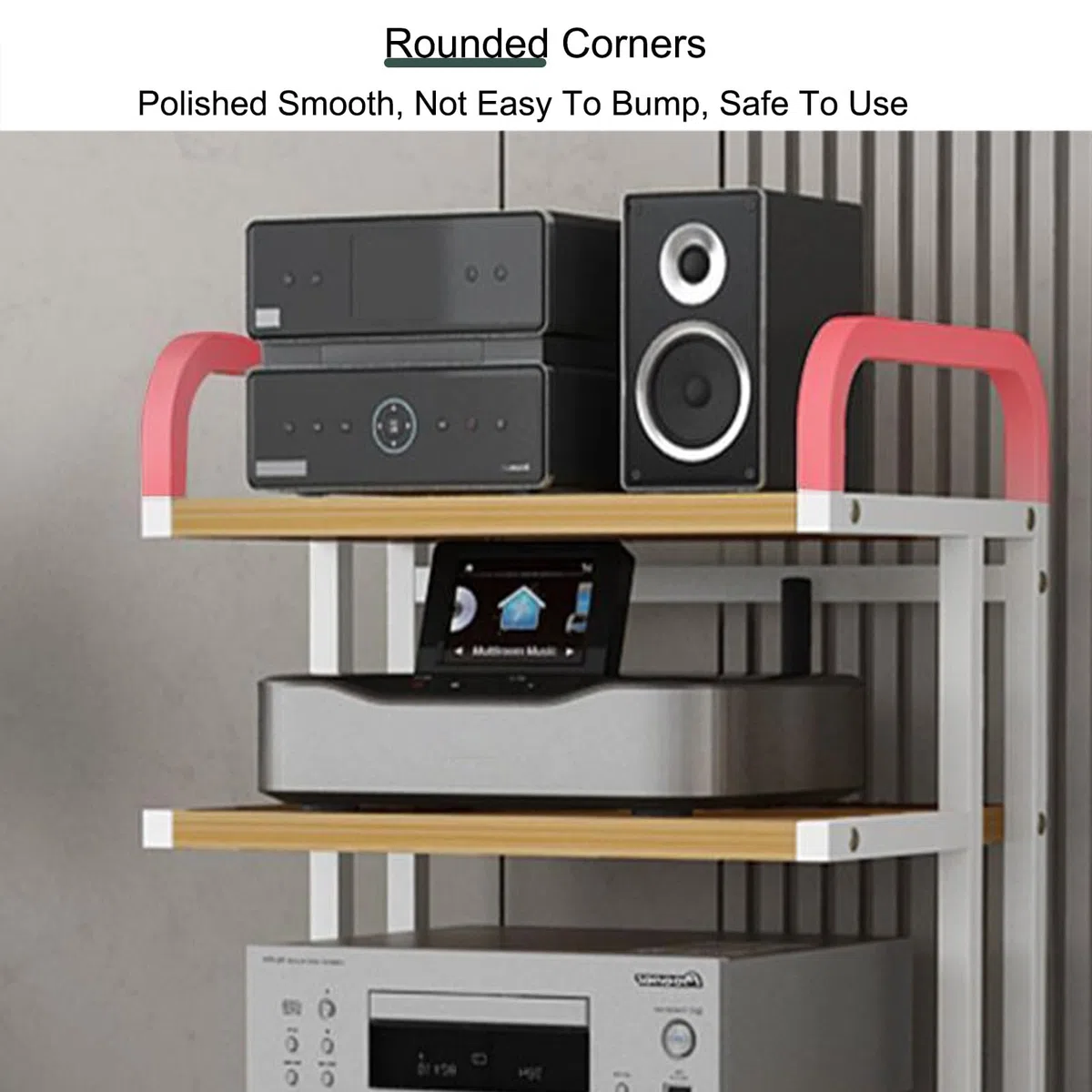 Soporte de medios AV resistente, gabinete estéreo y reproductor de discos, torre de audio y CD, solución de almacenamiento AV para sala de estar, oficina y estudio de grabación (negro, 85,5 x 50 cm)