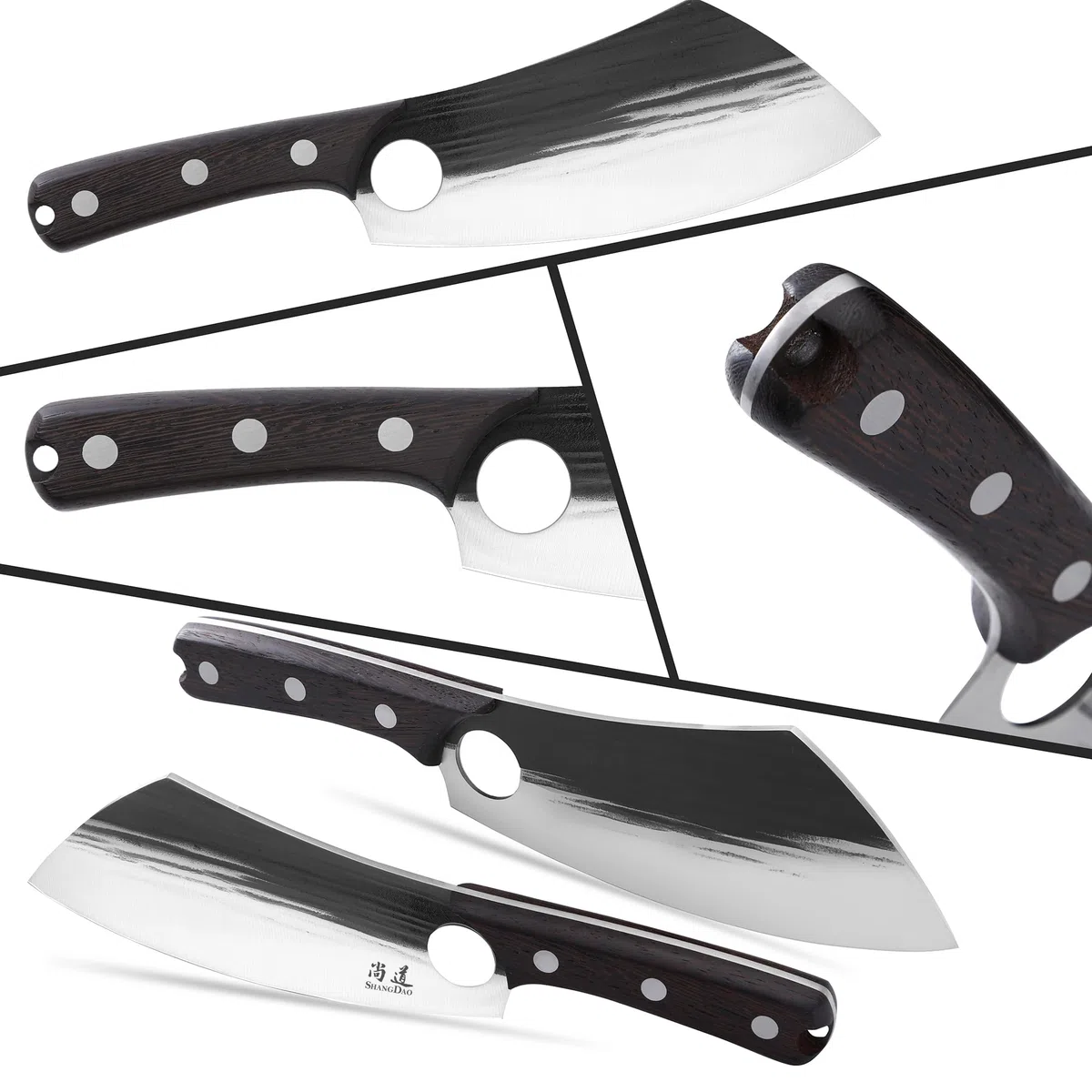 SHANGDAO Cuchillo de chef de 19 cm, cuchillo de chef serbio mejorado, cuchillo de carnicero para cortar carne, cuchillo de carnicero forjado con funda, cuchillo de cocina de espiga