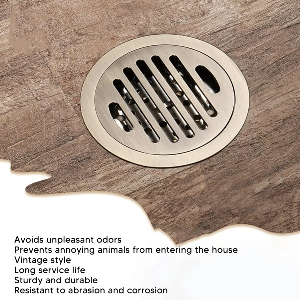 Desagüe de Ducha Redondo, Trampa de Suelo de Cobre, Recogedor de Pelo Extraíble, Desagüe de Suelo Vintage con Filtro para Baño, Garaje, Cocina, Balcones