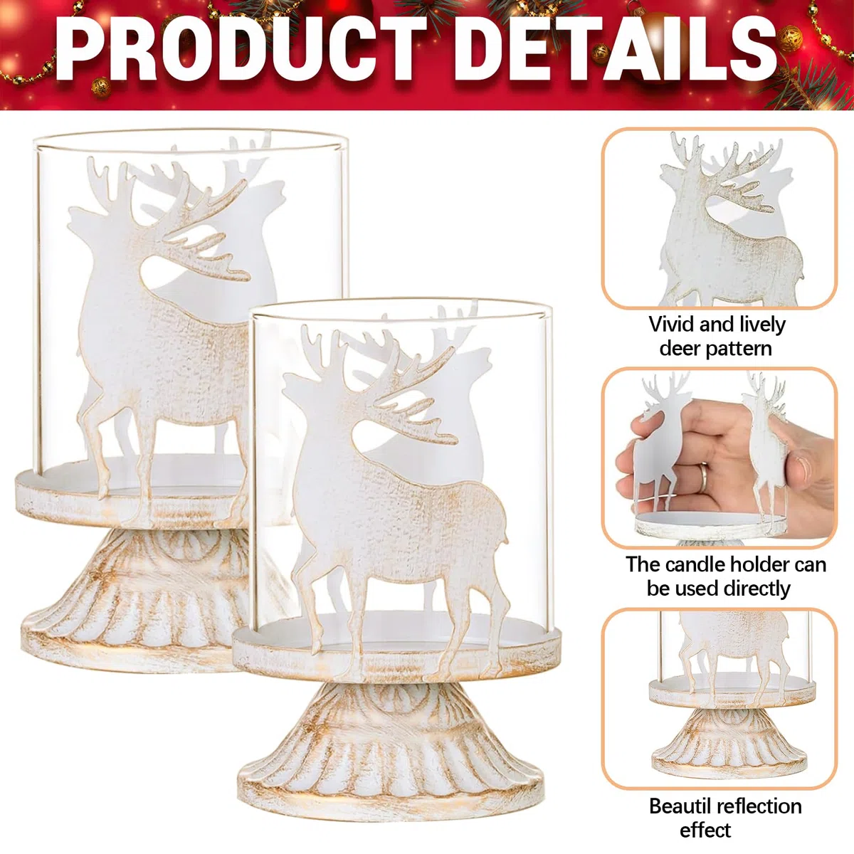 Juego de 2 candelabros de Metal Blanco para Velas, Candelabros para Velas para Decoración de Chimenea de Manto de Mesa Navideña, Blanco