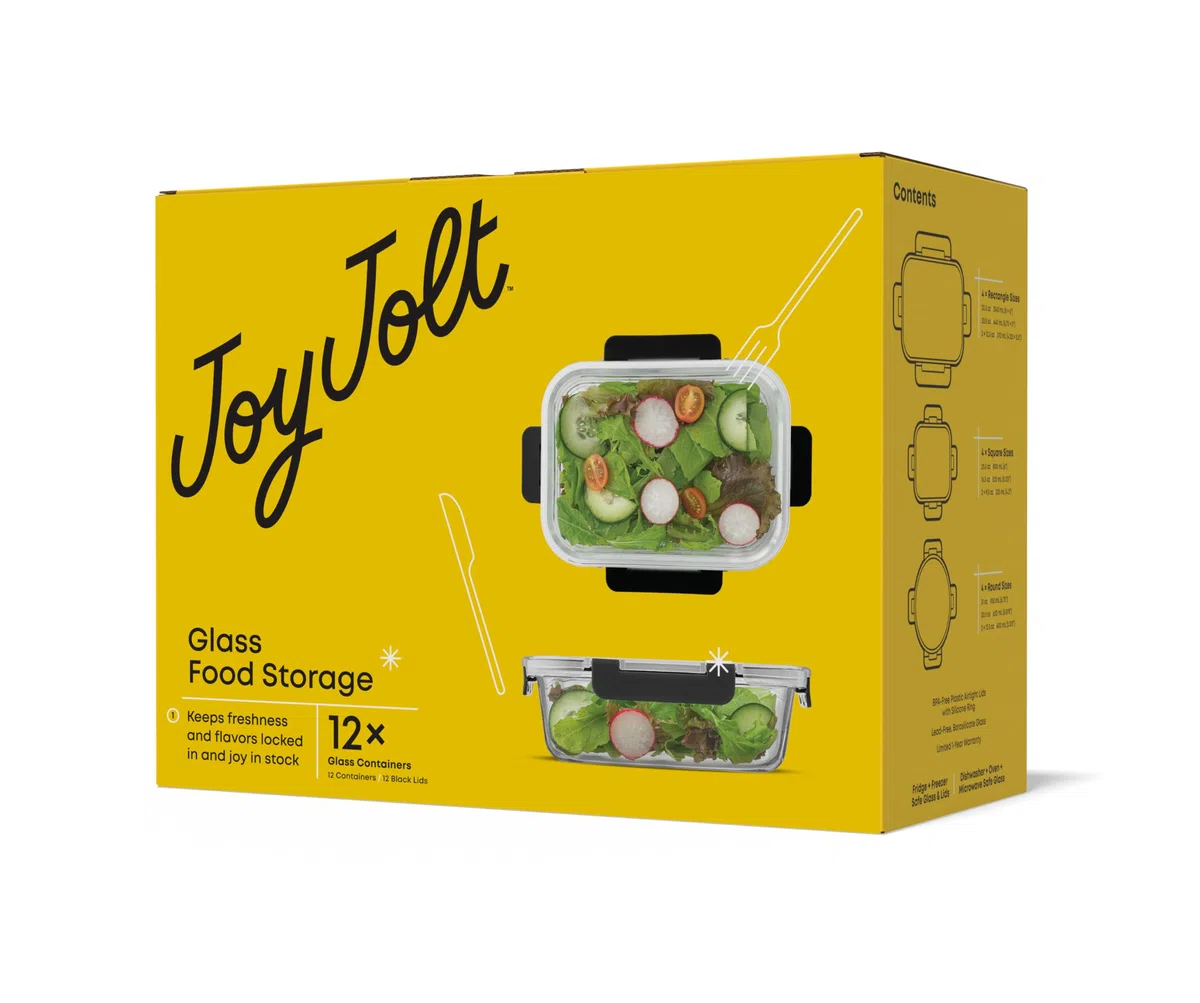 JoyJolt 24 recipientes de almacenamiento de vidrio de borosilicato con tapas, 12 recipientes herméticos/aptos para congelador, para despensa y cocina, recipiente de preparación de comidas para