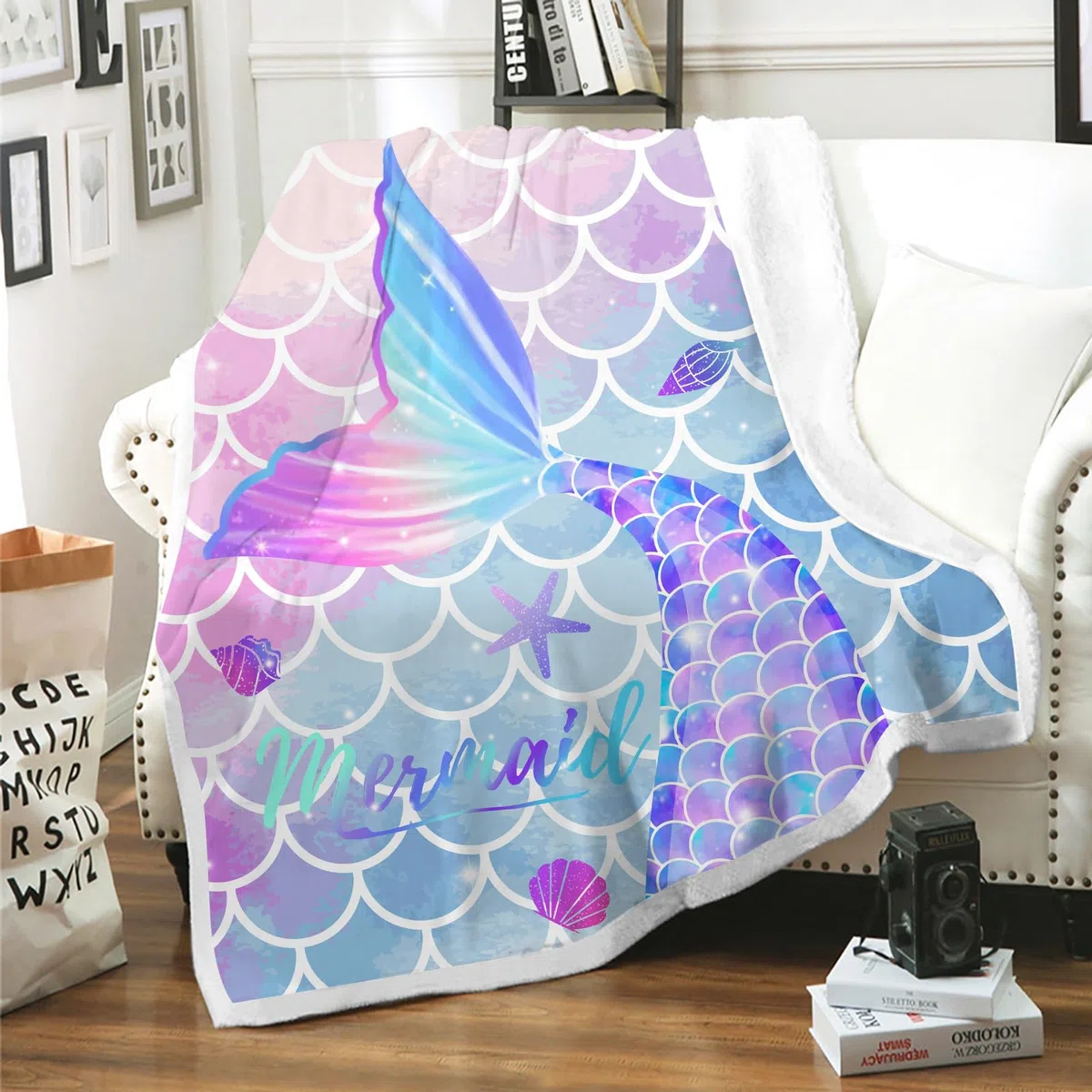 MUSOLEI Sirena Manta Infantil para Niños 150x130cm Manta mullida Colcha Multiusos para sofá Manta de Cama Manta Fular Manta de Forro Polar Manta cálida para el hogar Regalo para niñas