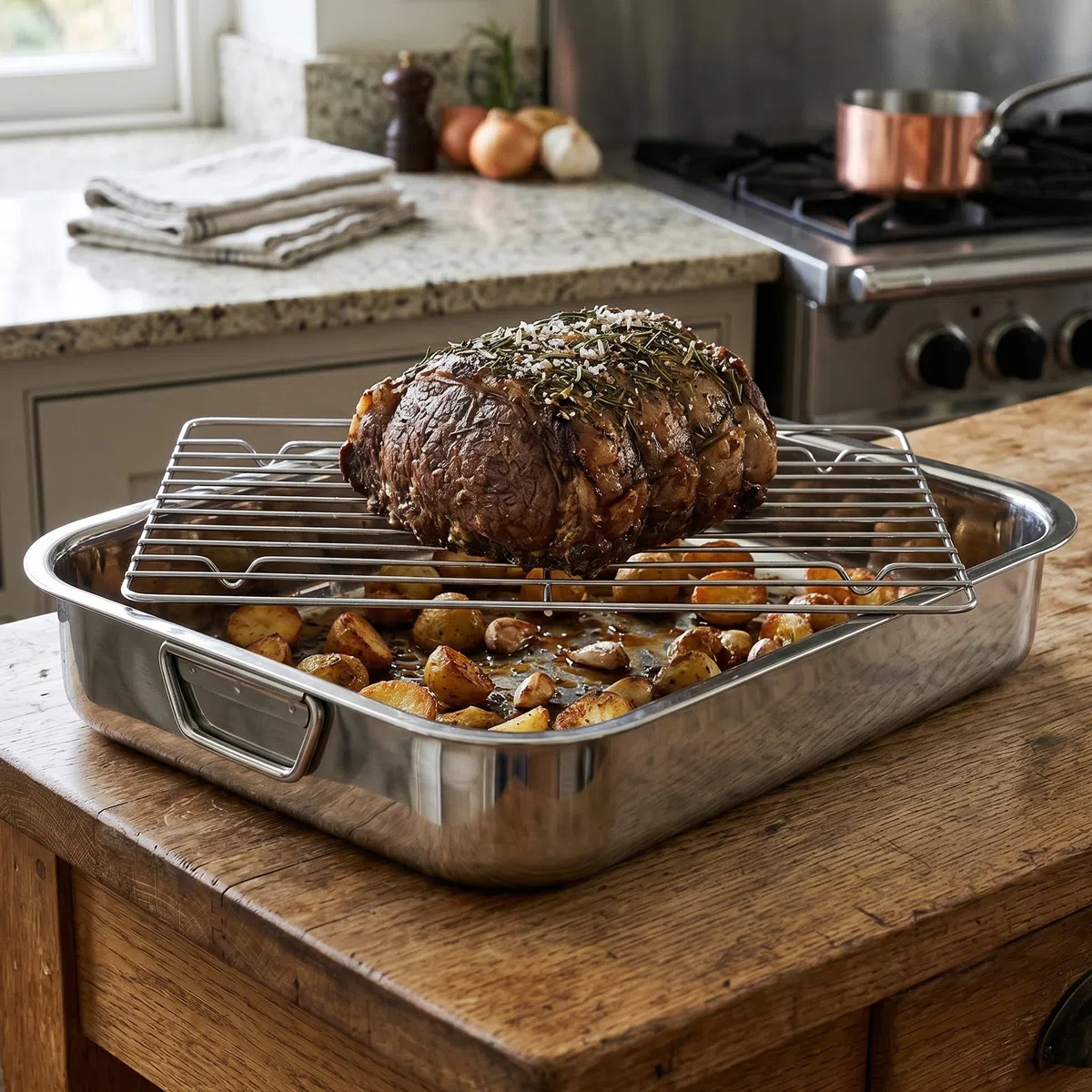 Menax - Bandeja Horno Universal Acero Inoxidable - Fuente para Horno con Rejilla - Bandejas Acero Inoxidable para Horno - Rustidera de Horno con Rejilla Inox - 40 cm