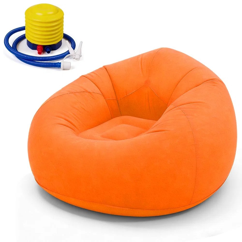 Sofá hinchable y puf hinchable, cómodo sofá plegable para salón, camping y jardín, inflable rápido y lavable, sillón individual para relajación y ocio (naranja)