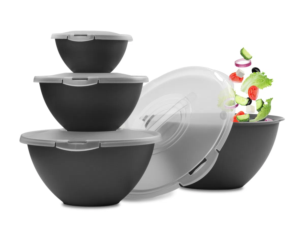 Hausfelder Juego de ensaladeras tapa | Juego de cuencos 0,7-6 l | Cuencos de plástico | robusto, sin BPA