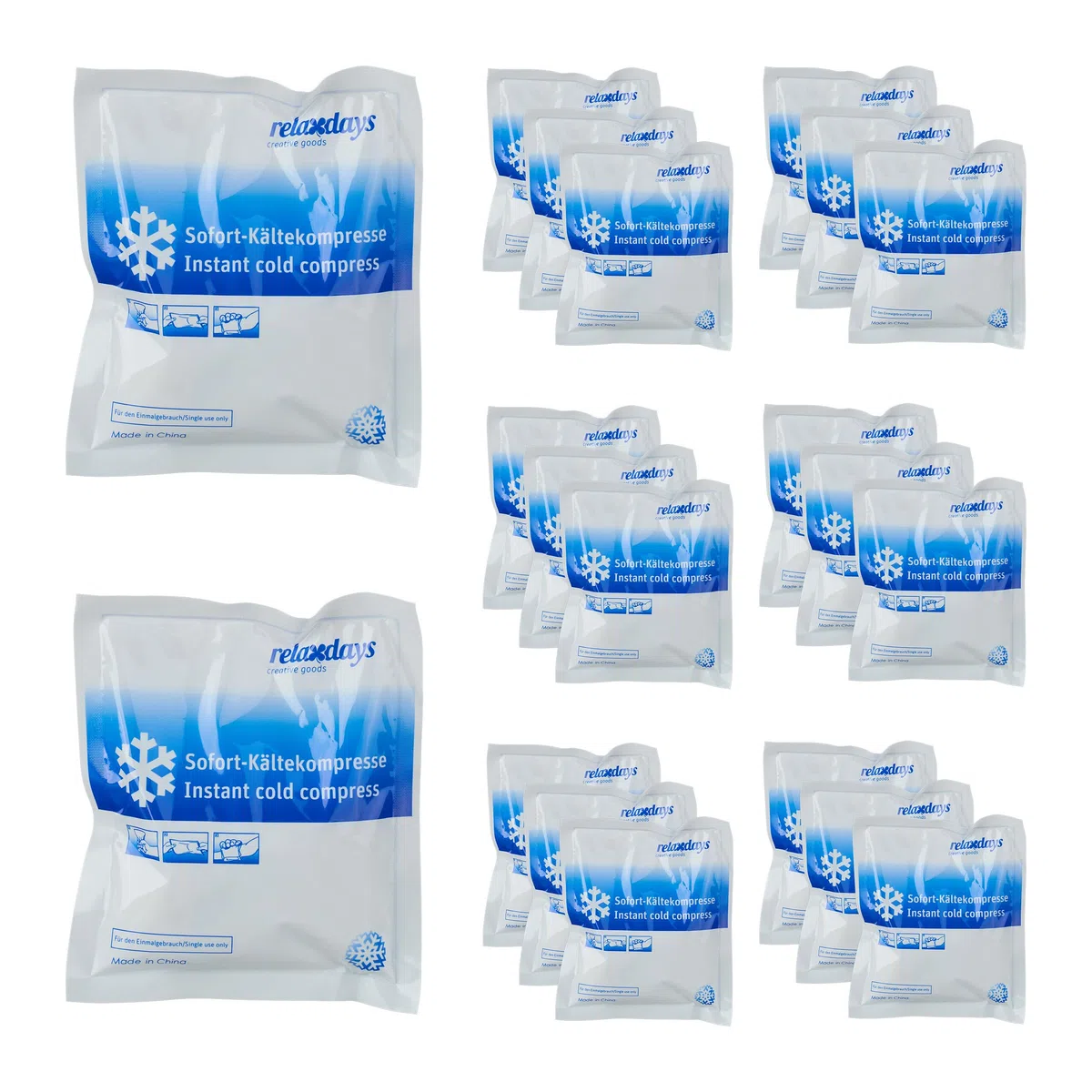 Relaxdays Bolsas Frío Instantáneo, Set, Compresas Frías Lesiones, 14,5 x 12,5 cm, Deporte, Botiquín, Blanco y Azul, Gel, Plástico, Pack de 20