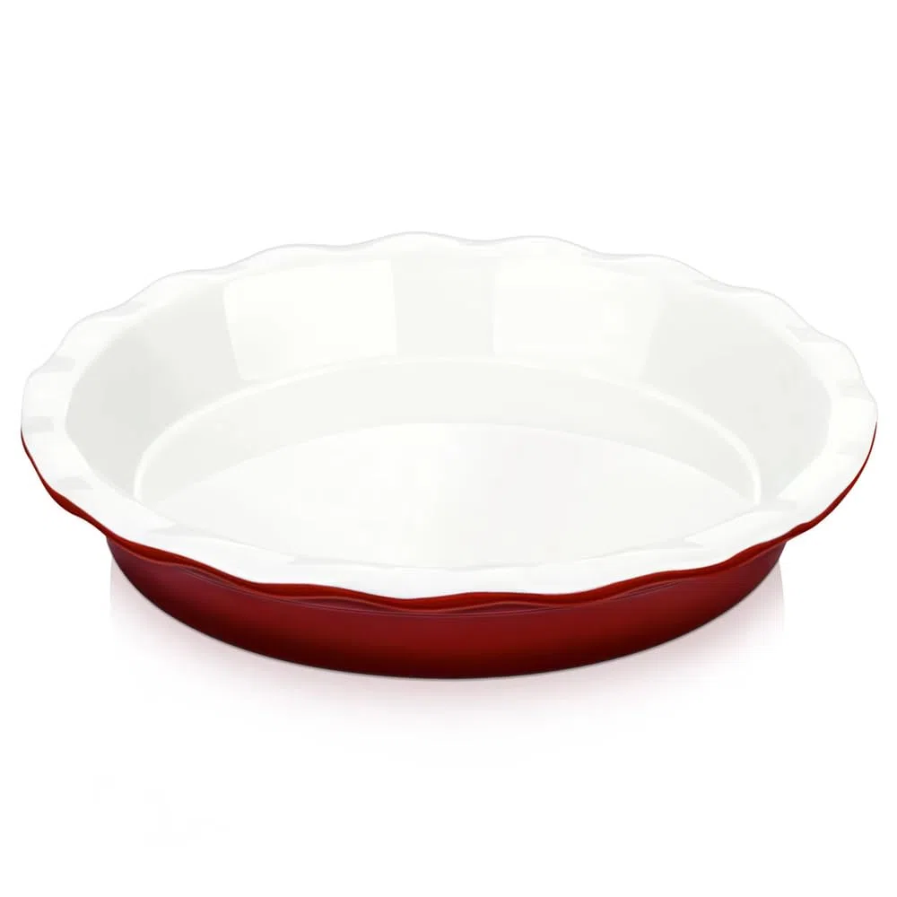 Molde de cerámica con borde ondulado para pasteles perfectos, color rojo