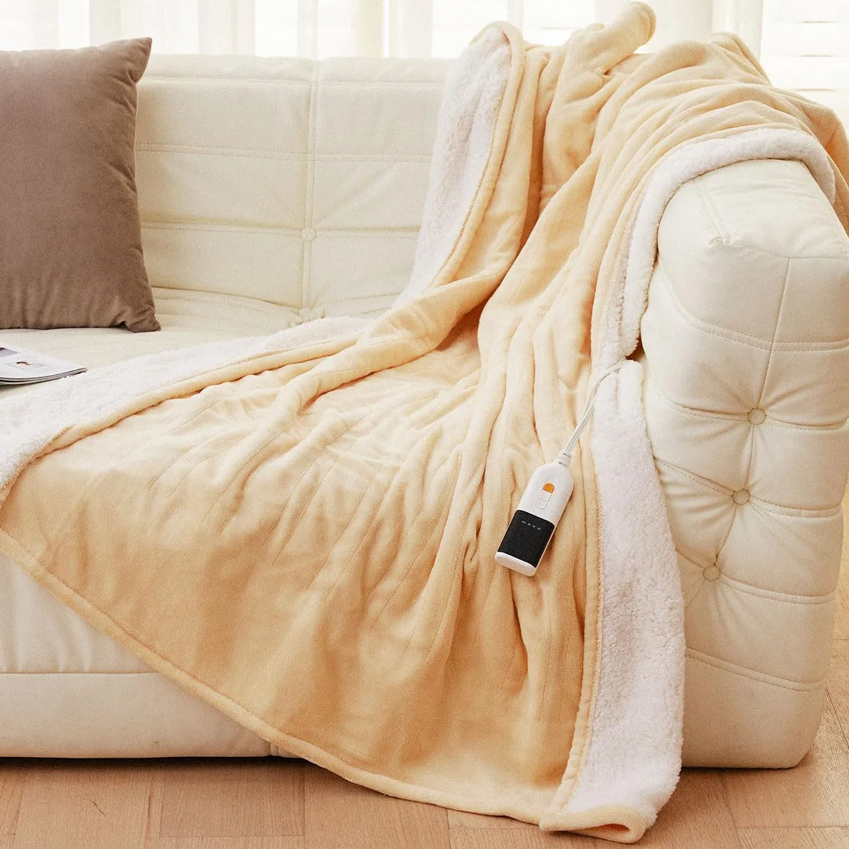 JET'S HOME Manta Eléctrica 130x180 cm, Manta calefactora 6 Niveles de Calor, Temporizador Ajustable, Lavable a Máquina, Protección contra Sobrec Calentamiento (Amarillo)
