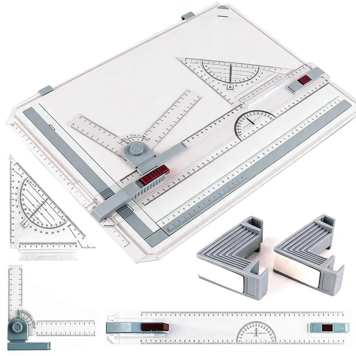 Tablero De Dibujo DIN A3, Con Regla Paralela Y Transportador Set De 6 Piezas Multifuncional Con Pinza Para Papel Regla Y Soporte Ajustable Para Dibujo Técnico Escuela Y Oficina
