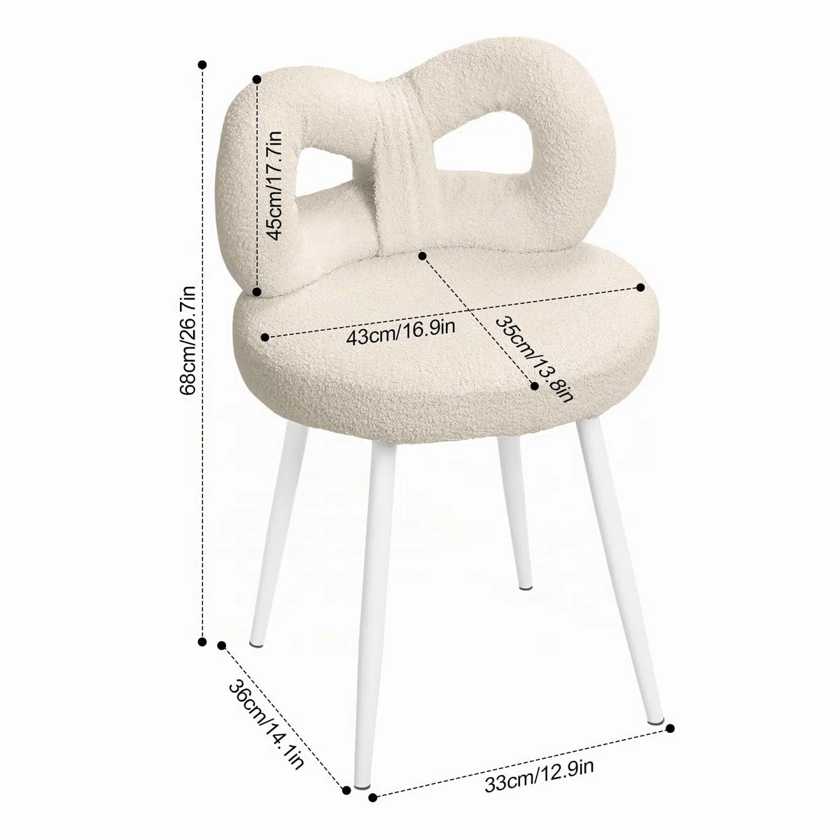 Taburete de tocador pequeño con respaldo de lazo, almohadillas para los pies, silla de vestidor sin brazos sin ruedas para mujeres y niñas, silla de maquillaje con respaldo para dormitorio