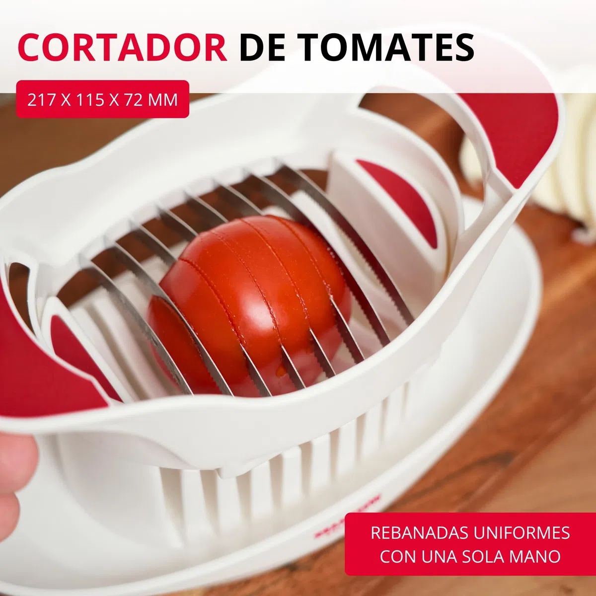 Westmark Cortador de tomate y mozzarella con plato de corte y cuchillas dentadas, Acero inoxidable / plástico, Blanco / rojo, 11572260