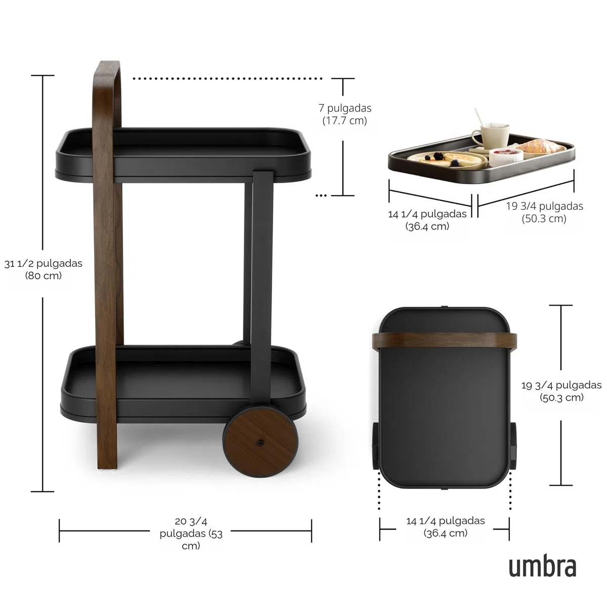 Umbra Bellwood Carrito de bar y servicio, Negro/Nogal
