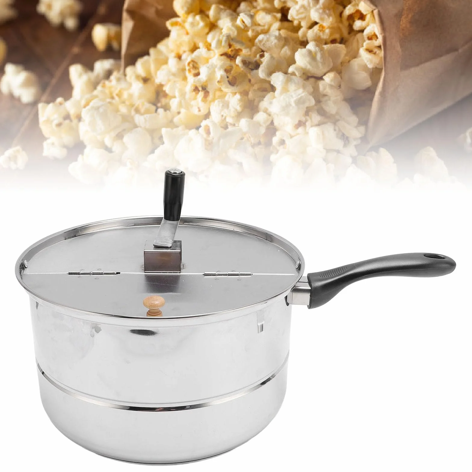 Wakects Máquina para Hacer Palomitas de Maíz en la Estufa, Palomitas de Maíz de Acero Inoxidable con Manivela, Olla para de de 11 X 6,5 Pulgadas para Calefacción Eléctrica y de Gas, Noches de Cine