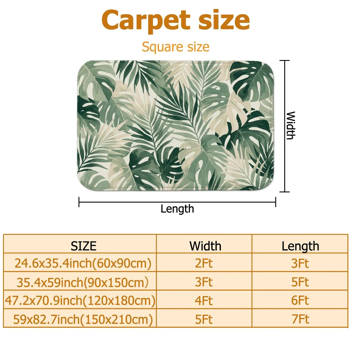 Alfombra de área de hojas, palmeras naturales tropicales, follaje verde de verano, esponja de pelo bajo, suave, rectangular, resistente a las manchas, para sala de estar, dormitorio, cocina, pasillo