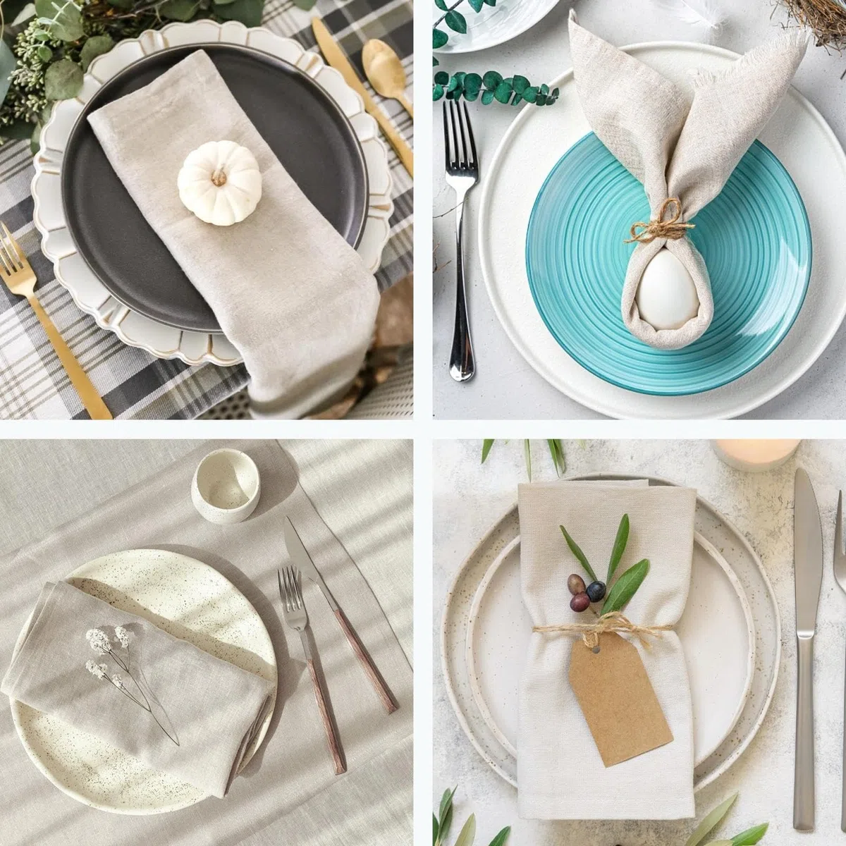 Servilletas de Tela, 6 servilletas de Lino Beige 40 x 40 cm, Servilletas de Tela para decoración de Mesa, Bodas, cumpleaños, Celebraciones, cenas, cafeterías, restaurantes