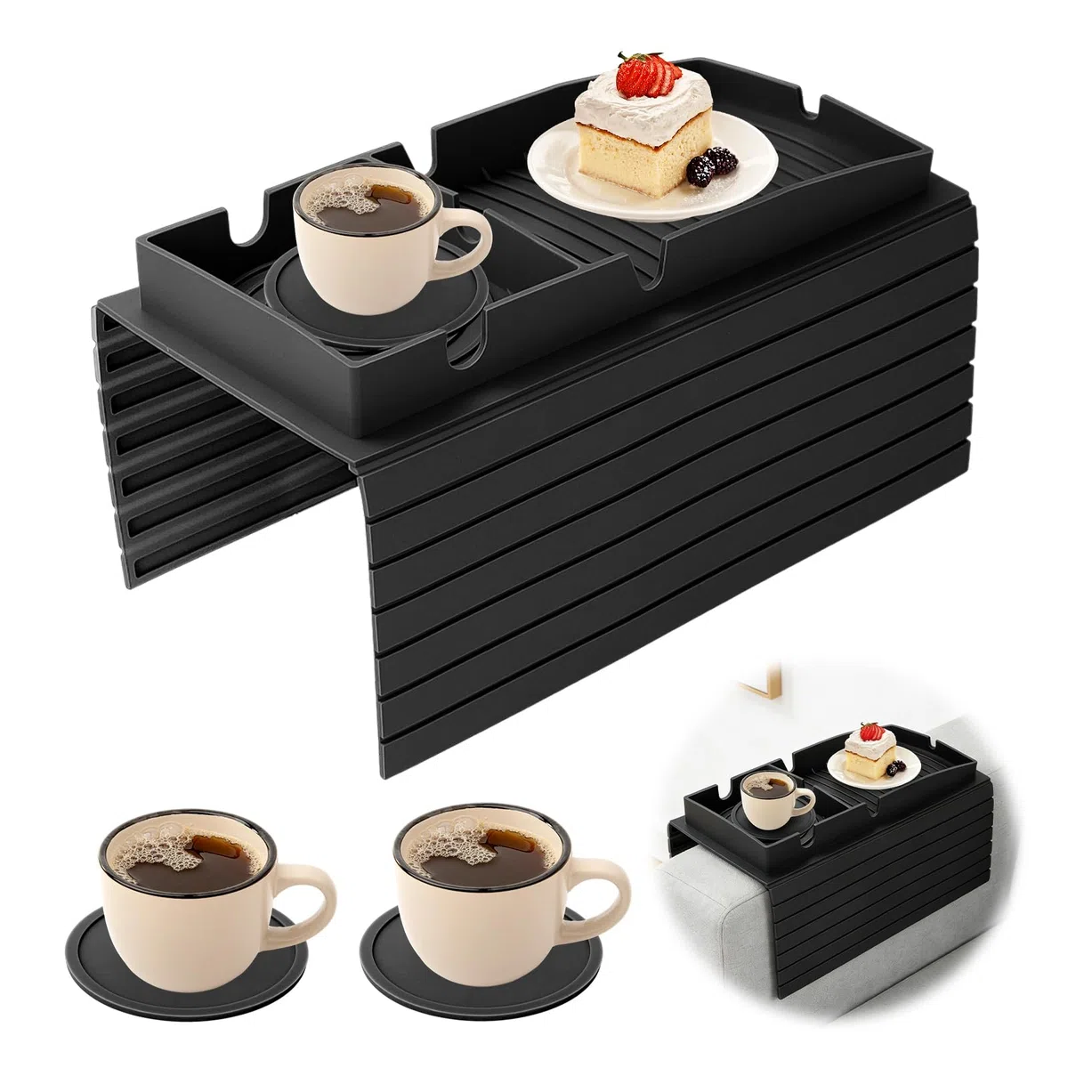 Bandeja para sofá con reposabrazos, bandeja de silicona para sofá, bandeja con tapetes para tazas, reposabrazos antideslizantes, bandeja para sofá, reposabrazos, bandeja para taza, tableta