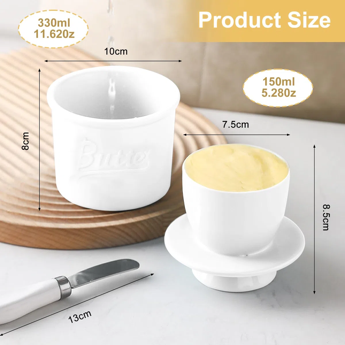 Envasador De Mantequilla Francés Con Tapa,Envasador De Mantequilla De Porcelana,Con Cuchara Para Mantequilla,Ideal Para Mantequilla Fresca Con Hierbas Aromáticas