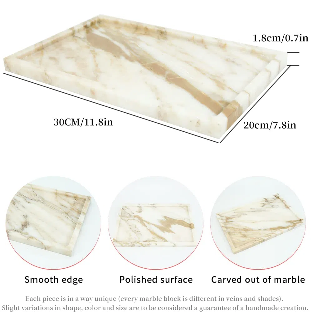 Bandeja de Servir de mármol 100% Natural, Bandeja de Almacenamiento de mármol de Viola de Calaccata para decoración del hogar, Bandeja de Piedra para baño/Cocina/tocador/Soporte de Platos para