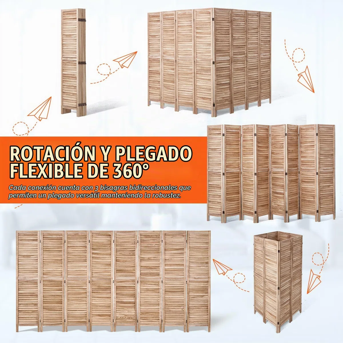 VEVOR Divisor de habitación plegable de madera, 8 paneles, 66.9 pulgadas de alto, pantalla de decoración portátil para separación de espacios