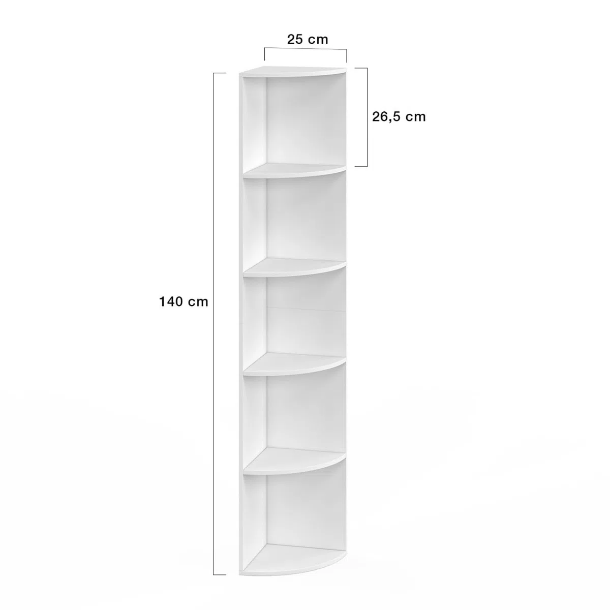 IDMarket – Estantería de pared esquinera MODULA 5 niveles, color blanco para colocar o fijar