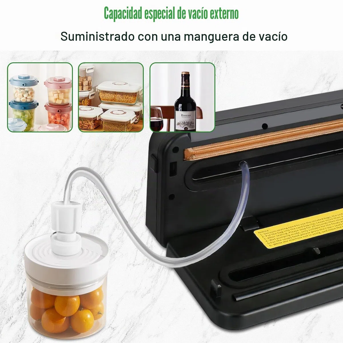 Maquina de Vacio para Alimentos 6 en 1, Selladora Automática de Alimentos Secos y Húmedos, Sellador al Vacío con 20 Bolsas de Vacío y Tubo de Vacío