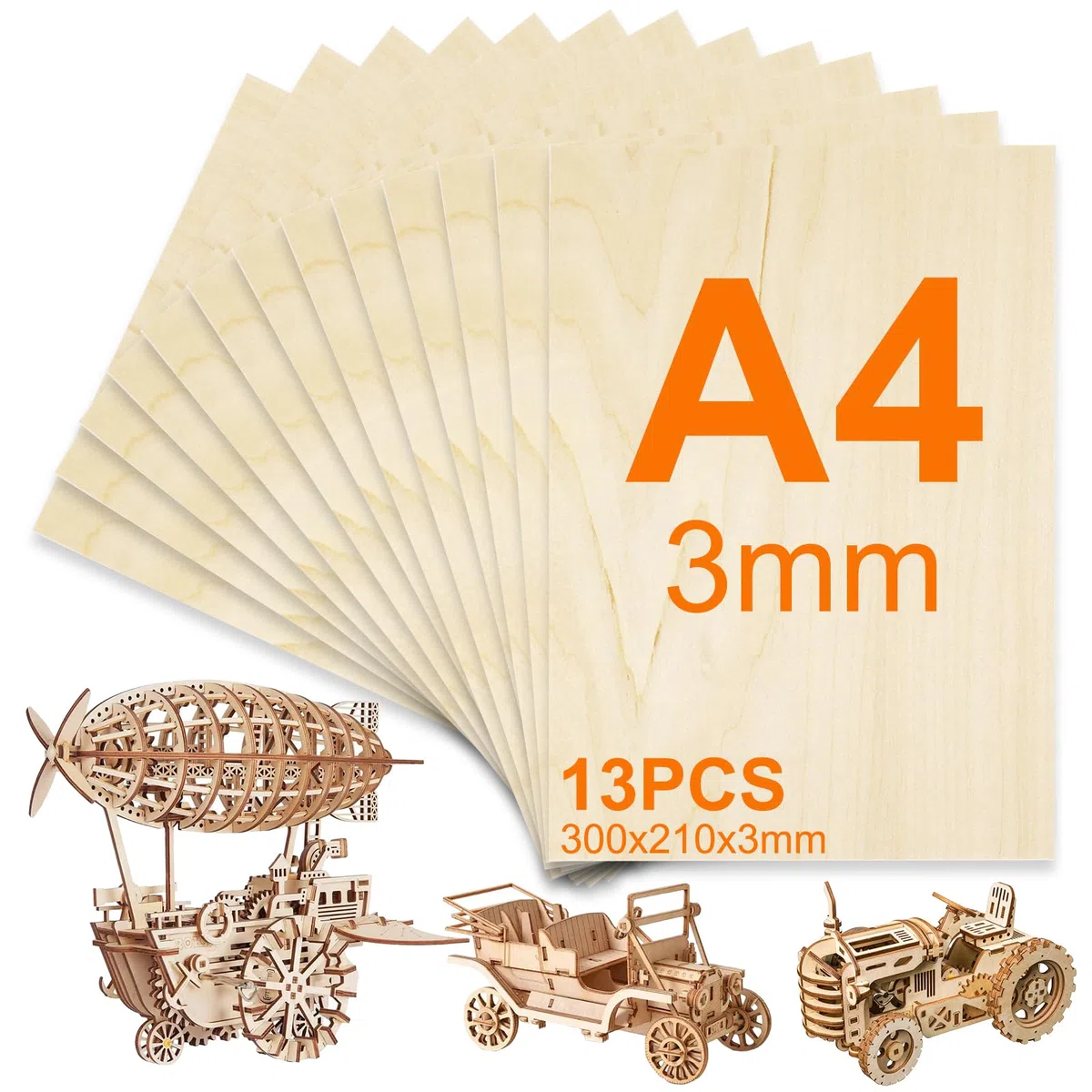 13 Piezas Madera Contrachapada 3mm,Madera de Balsa Fina 30 x 21 cm,Tablero Contrachapado de Tilo A4,Sin Terminar Tablero Maderas para Corte por Laser,CNC Router,Modelado,Calado,Manualidades