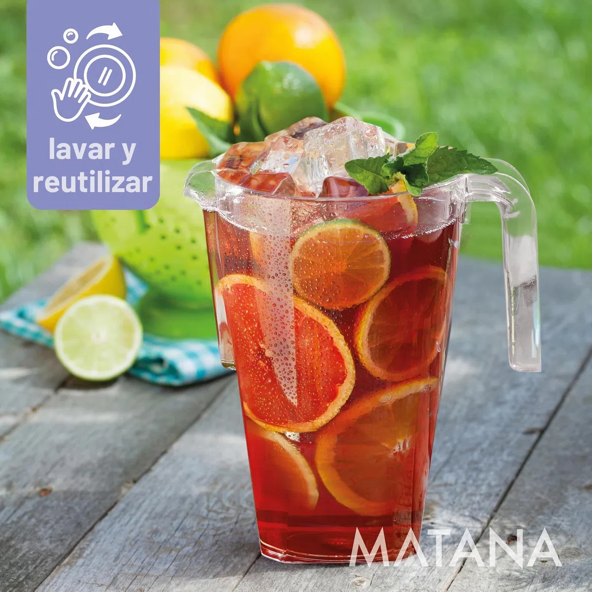 MATANA 6 Jarras de Plástico Transparente, 1,5L - Cócteles, Limonada, Ponche, Sangría, Cervezas y Más - Cumpleaños, Bodas, Navidad, Picnics, Barbacoas, Fiestas - Resistentes y Reutilizables