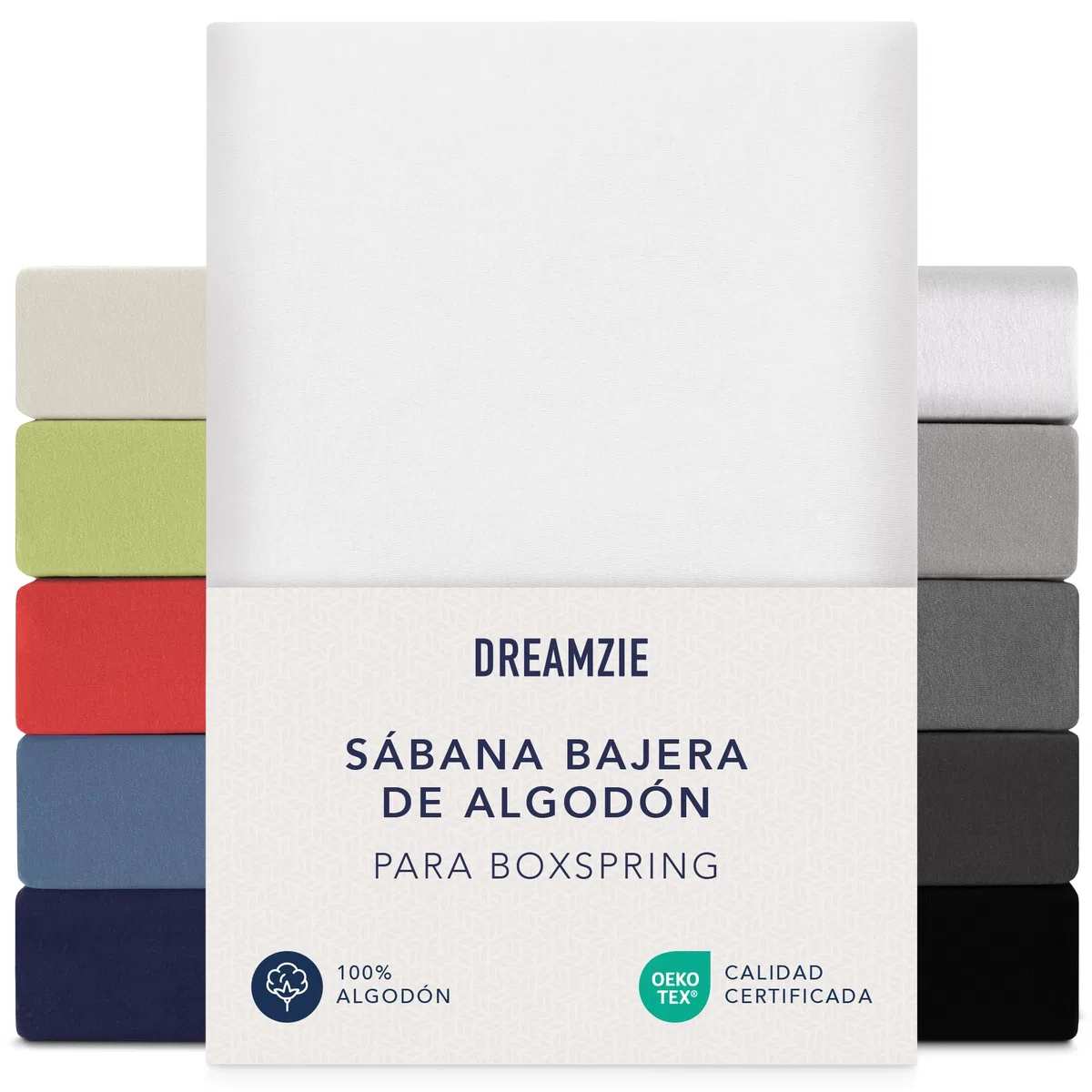 Dreamzie Sabanas 180x200 cm - 200x200 cm, Sabana Bajera para Colchones de hasta 37 cm de Altura, 100% Algodon 150 g/m² - Blanco- Certificada sin Productos Químicos (Oeko Tex)