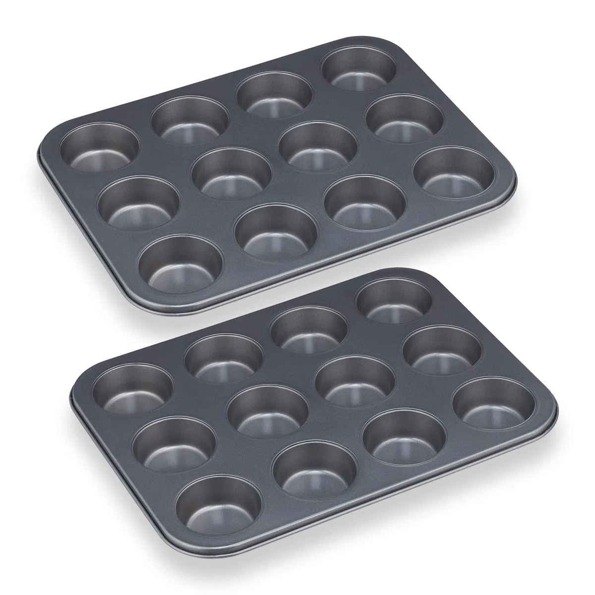 Relaxdays Moldes Magdalenas, Set 2, Bandejas para 12 Muffins y Cupcakes, Antiadherentes, Acero al Carbono, 6,5cm Ø, Gris