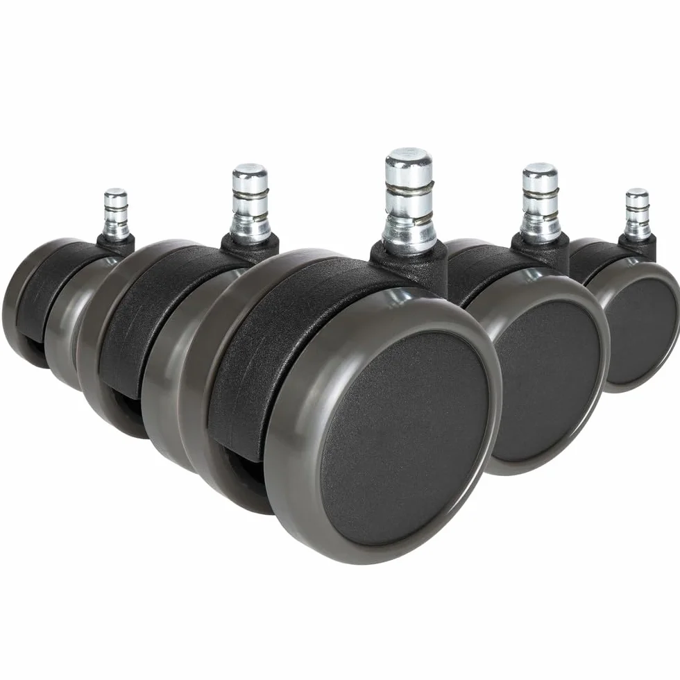hjh OFFICE 619025 5X Ruedas para sillas ROLO No-Noise 11mm/65mm, Negro, Suelos Duros
