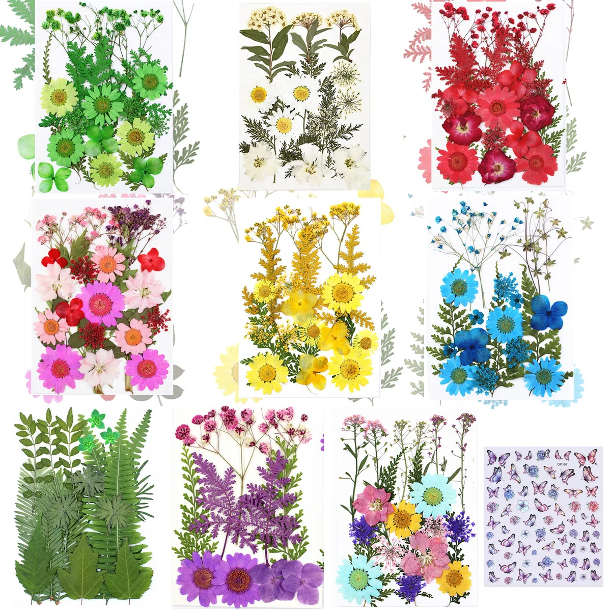Cayway 173 Pz Naturales Flores Prensadas Secas, Hojas Prensadas Secas Naturales con Pinzas, Flores Secas Reales para Resina para Resina Scrapbooking, Joyería de Resina Epoxi