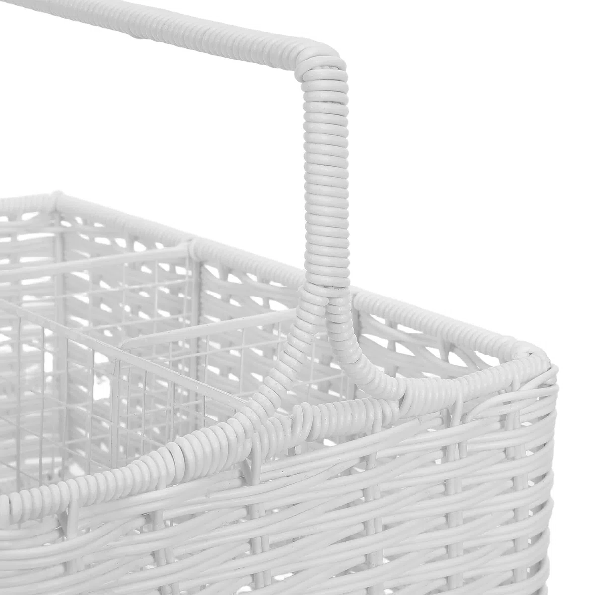 VALICLUD Cesta Tejida de Color Claro con Asa y Divisiones para Cubiertos | Plástico E Hierro, Forma Rectangular, Diseño con Varios Compartimentos, Cocina y Comedor