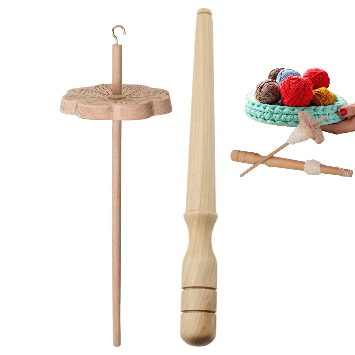 Genérico Huso De Hilar De Madera - Huso Manual Con Volante Para Principiantes - Herramientas Artesanales y Accesorios para Tejer, Coser, Hacer Punto y Ganchillo